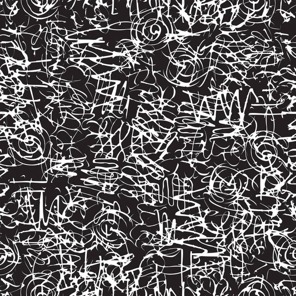 Vektorový Bezproblémový Vzor Rozmazanými Klikyháky Rozmazanými Čárami Stylu Graffiti Černobílé — Stockový vektor