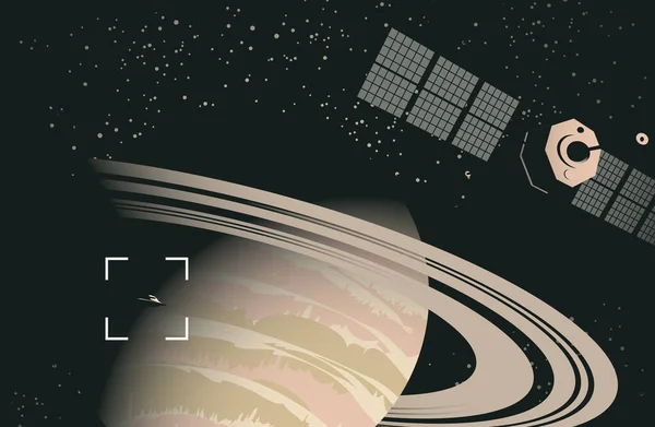 Weltraum Sci Hintergrund Mit Ufo Und Satellit Der Nähe Des — Stockvektor
