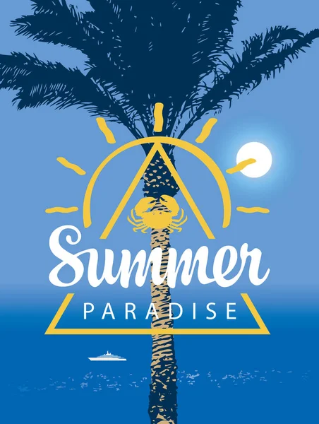 Banner Vectorial Sobre Tema Viaje Con Palabras Summer Paradise Paisaje — Archivo Imágenes Vectoriales