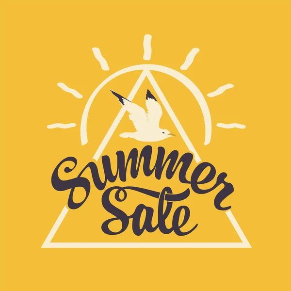 Summer Sale Banner Seagull Yellow Background Retro Style Vector Illustration — Stock Vector