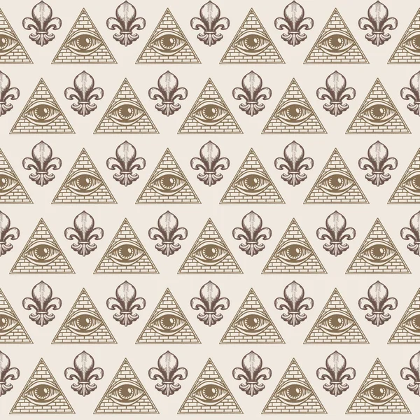 Geometric Seamless Pattern All Seeing Eye Fleur Lys Vector Background Stock Vector