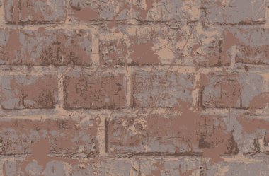 Soyut, dikişsiz, aşınmış eski kahverengi tuğla duvarlı. Kirli yatay tuğla işçiliği olan vektör dokusu. Grunge biçimi, tavan arası duvar kağıdı, ambalaj kağıdı veya kumaş tasarımı içinde yinelenen arkaplan