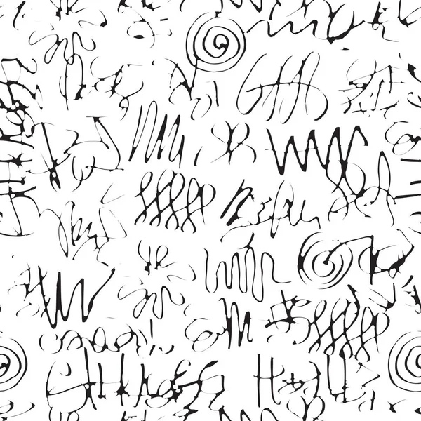 Απρόσκοπτη Μοτίβο Αφηρημένα Doodles Στυλ Γκράφιτι Διάνυσμα Χειροποίητη Υφή Μαύρα — Διανυσματικό Αρχείο