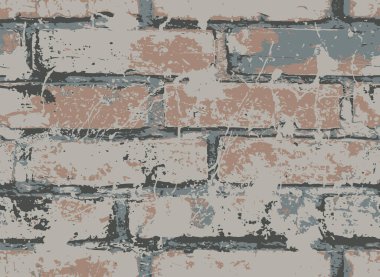 Soyut, dikişsiz, grunge tarzında eski kahverengi tuğlalı bir duvar. Dökülmüş dağınık tuğla işçiliği olan vektör dokusu. Duvar kağıdı, ambalaj kağıdı, tekstil ve kumaş için tekrarlanan arkaplan
