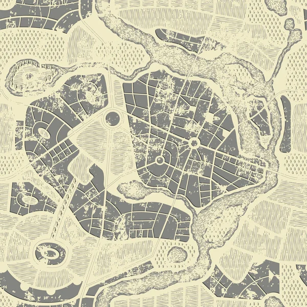 Padrão Sem Costura Forma Antigo Mapa Cidade Abstrata Estilo Grunge — Vetor de Stock
