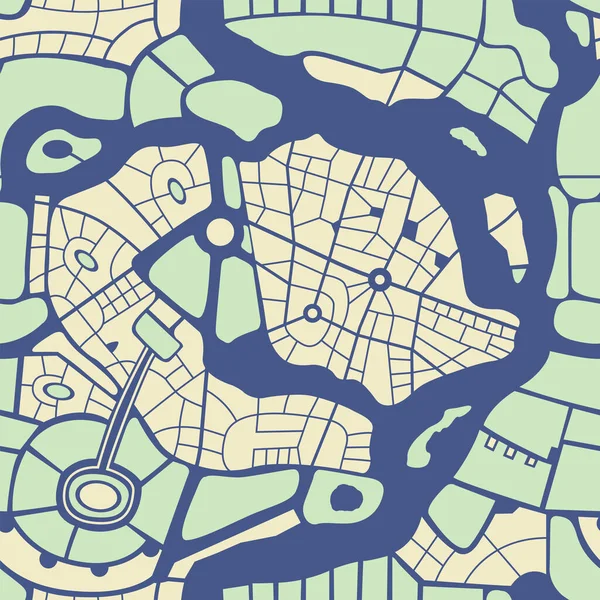 Abstrato Padrão Mapa Cidade Sem Costura Ilustração Plana Repetitiva Com — Vetor de Stock