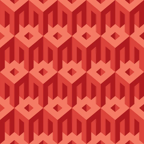 建築要素とシームレスなパターン 幾何学的な3D要素でベクトルテクスチャを繰り返します 赤トーンでモノクロームの背景 壁紙に適し 包装紙 — ストックベクタ