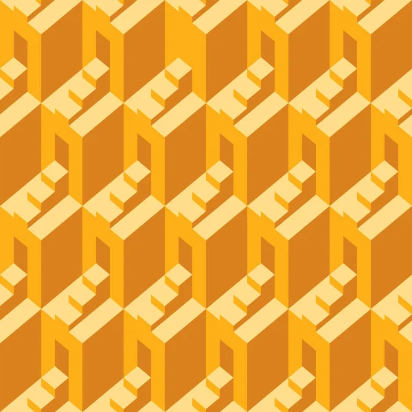 建築要素と黄色のシームレスなパターン オペラアート 3次元の要素と階段を持つモノクロームベクトルテクスチャ 包装紙 生地に適した幾何学的背景を繰り返します — ストックベクタ