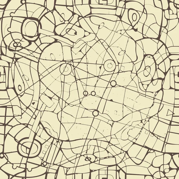 Abstract seamless pattern, similar to roads map or streets plan of a large city. Vector background with chaotic lines on a beige backdrop. Suitable for wallpaper, wrapping paper, fabric in retro style