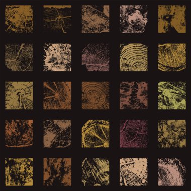 Farklı doku ve renklerde kare ahşap kiremitlerle soyut, dikişsiz desen. Grunge tarzında siyah bir arkaplan üzerinde çeşitli kereste dokularından oluşan renkli mozaik arkaplan