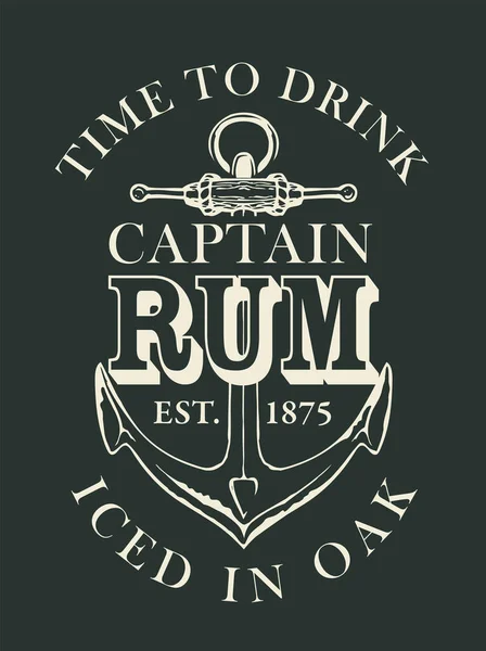 Vector Label Banner Inscription Captain Rum Words Time Drink Black — Stock Vector