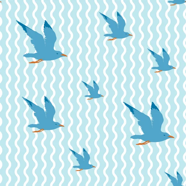 Modèle Mer Sans Couture Vectoriel Avec Oiseaux Mer Volants Mouettes — Image vectorielle