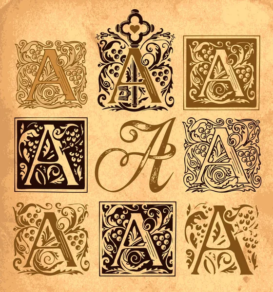 Initial Letter Vintage Baroque Ornamentations Vector Uppercase Letters Decorations Old — Stock Vector