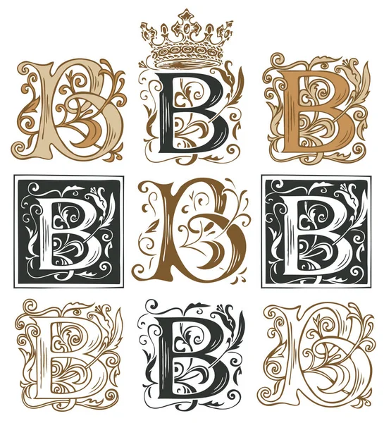 Initial Letter Vintage Baroque Ornamentation Vector Illustrations Uppercase Letter Decorations — Stock Vector