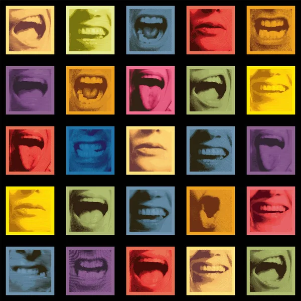 Seamless Pattern Human Mouths Expressing Various Emotions Vector Background Colored — Διανυσματικό Αρχείο