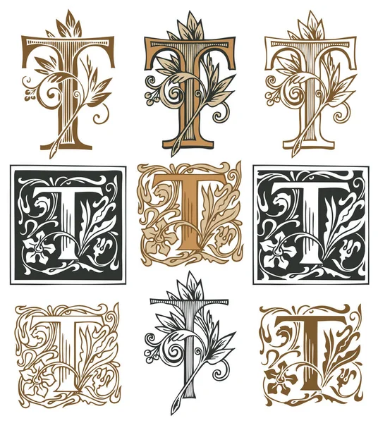 Letra Inicial Adornada Con Ornamento Barroco Vintage Ilustración Vectorial Letras — Vector de stock