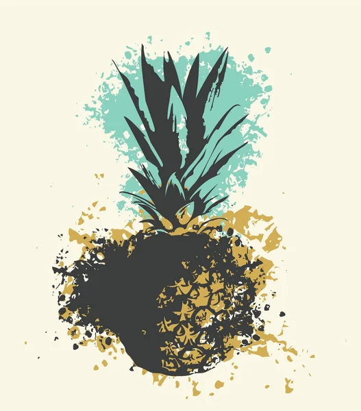 Illustration Pineapple Fruit Abstract Blots Spots Grunge Style Vector Image — Vetor de Stock