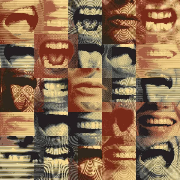 Seamless Pattern Human Mouths Expressing Different Emotions Smiling Surprised Shocked — Vettoriale Stock