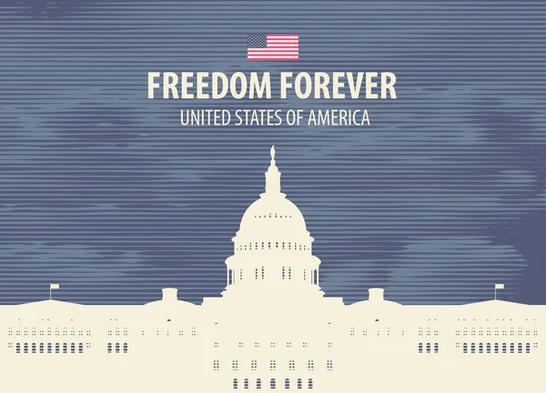 Bannière Carte Vectorielle Avec Les Mots Freedom Forever Silhouette Bâtiment — Image vectorielle