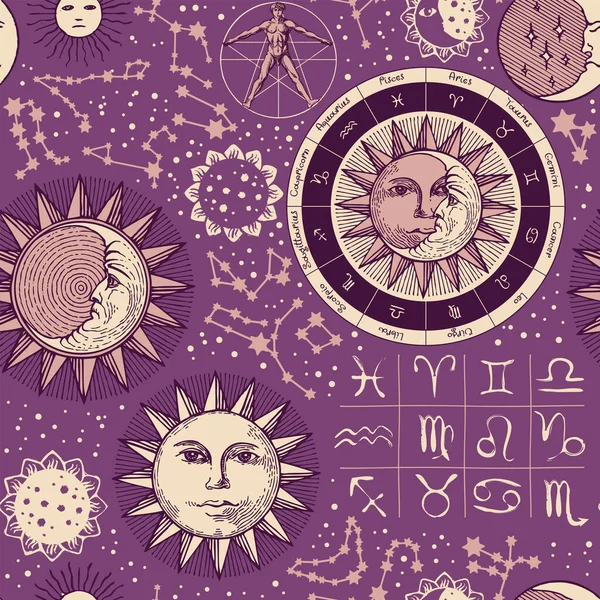 Pola Mulus Pada Tema Zodiak Dan Horoskop Latar Belakang Vektor Stok Vektor Bebas Royalti