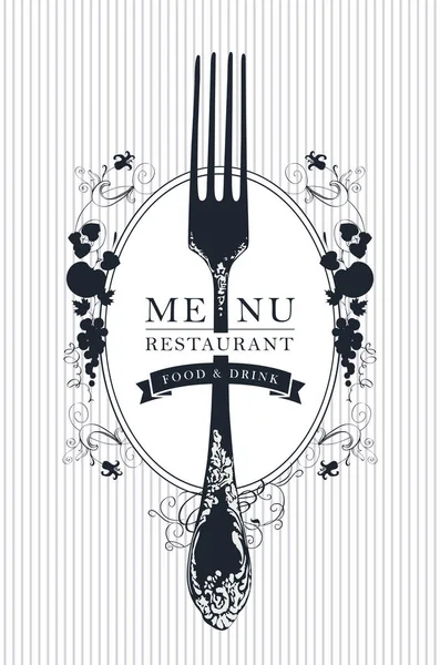 Vector Template Restaurant Menu Decorated Beautiful Antique Fork Floral Ornaments — Archivo Imágenes Vectoriales