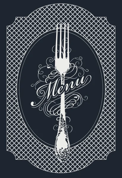 Vector Template Restaurant Menu Decorated Beautiful Antique Fork Curlicues Retro — Image vectorielle