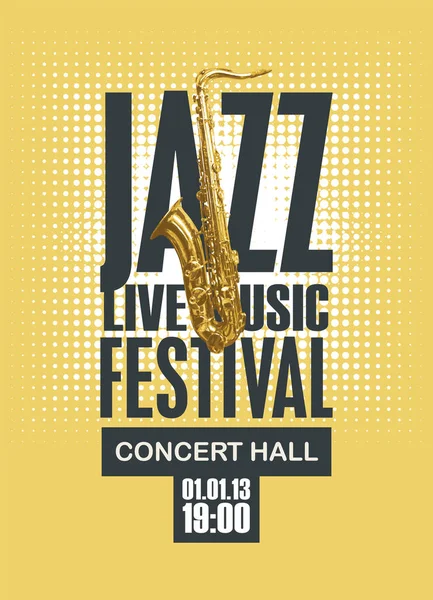 Vector Poster Jazz Festival Live Music Golden Saxophone Retro Style — 스톡 벡터