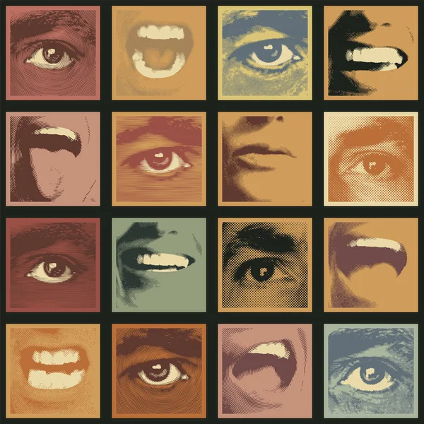 Απρόσκοπτη Μορφή Κολάζ Από Τετράγωνα Θραύσματα Που Απεικονίζουν Ανθρώπινα Μάτια — Διανυσματικό Αρχείο