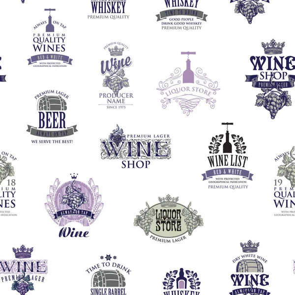 Seamless Pattern Theme Wine Beer Whiskey Retro Style Vector Background — Stock Vector