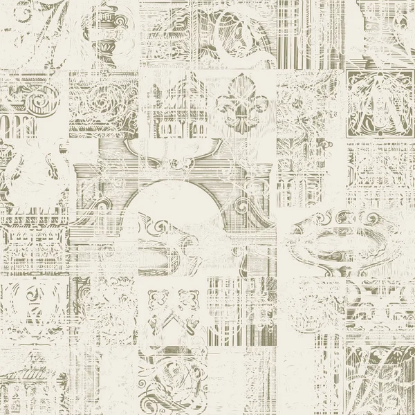 Абстрактний Безшовний Візерунок Намальованими Вручну Архітектурними Фрагментами Світлому Тлі Монохромний — стоковий вектор