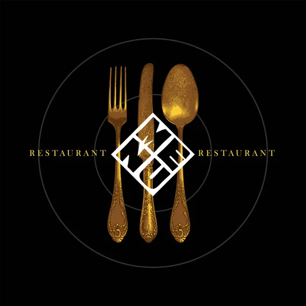 Vector Template Restaurant Menu Vintage Fork Knife Spoon Gold Color — Stock Vector