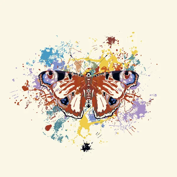 Ilustración Vectorial Abstracta Una Mariposa Ojo Pavo Real Con Alas — Archivo Imágenes Vectoriales