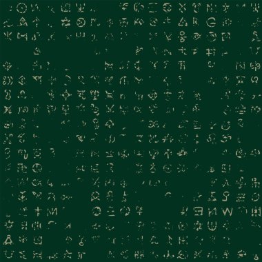 Okült işaretleri ve büyülü rünleri olan soyut, pürüzsüz desen. Esrarengiz, mistik sembolleri olan grunge tarzında karanlık vektör arkaplanı. Kurgusal runik alfabeyle büyü dokusu