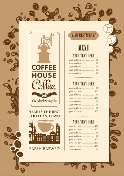 Koffie huis menu — Stockvector