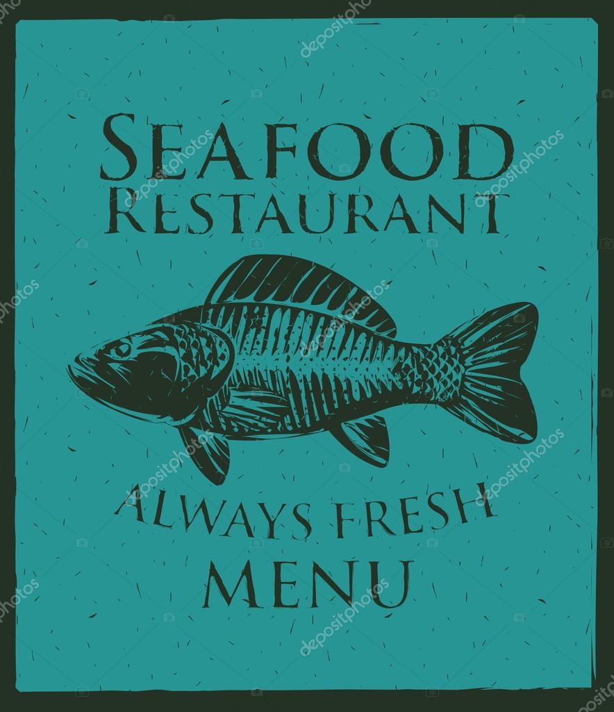 Vector banner with a picture of fish and seafood restaurant sign