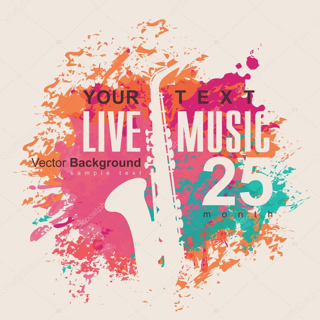 Banner with an saxophone on grungy color background