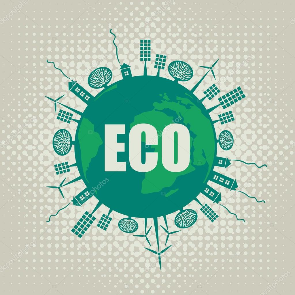 Eco banner of alternative energy sources and Ear