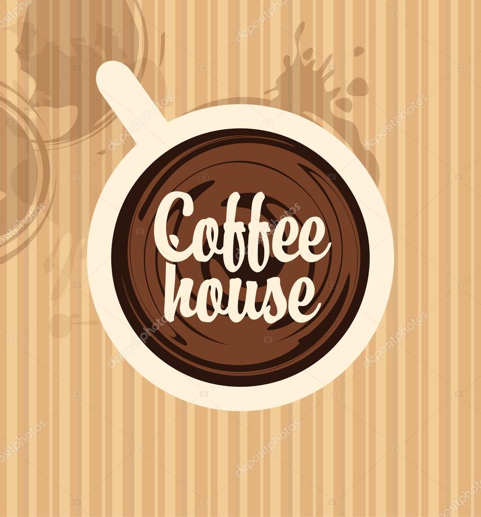 Top view of a cup of coffee with the words Coffee House