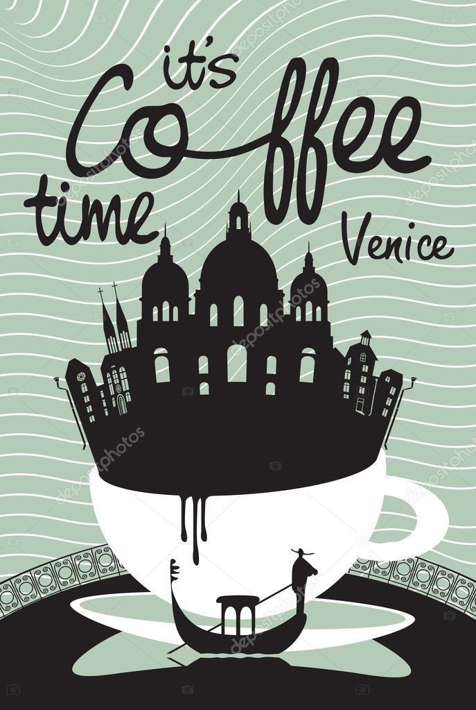 Vector picture with coffee cup on Venice