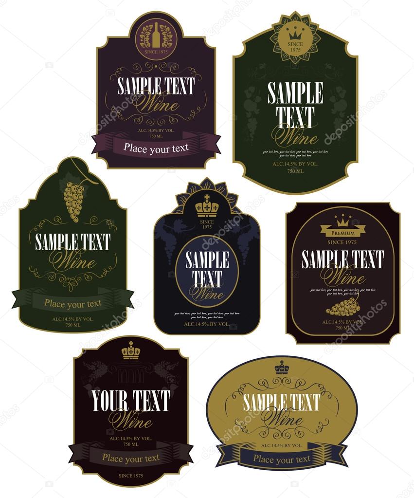 Set of vector labels on wine in retro style