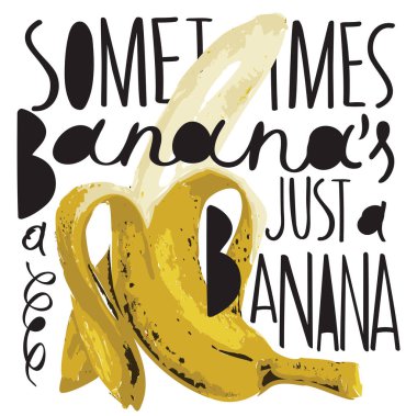 Komik sloganı olan vektör pankartı bazen sadece muzdur. Erotik alt tonlu soyulmuş muz resmi. - Sarı derili muz. Pop sanat tarzı. Hayır.. 