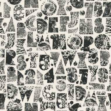 Dokuları geometrik şekillerden oluşmuş, deniz temalı kabuklu, soyut, pürüzsüz bir desen. Kumaş, tekstil, tişört tasarımı, fayanslar, duvar kağıdı, ambalaj kağıdı. Hayır Al. 