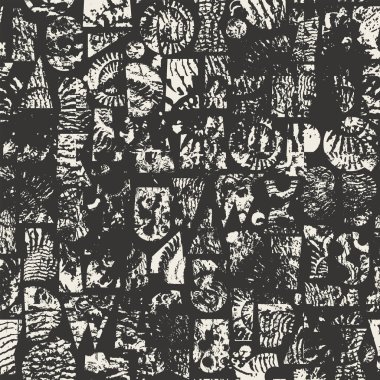 Dokuları geometrik şekillerden oluşmuş, deniz temalı kabuklu, soyut, pürüzsüz bir desen. Kumaş, tekstil, tişört tasarımı, fayanslar, duvar kağıdı, ambalaj kağıdı..