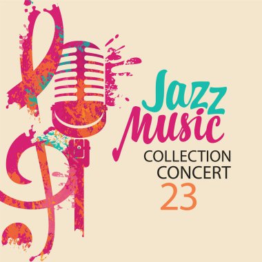Vector logo, or banner for a jazz music with vocal microphone, treble clef and inscription. Suitable for flyer, invitation, poster, cover, icon, vocal school, advertising, music festival. No ai