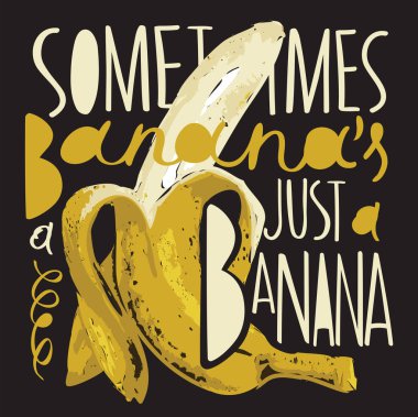 Komik sloganı olan vektör pankartı bazen sadece muzdur. Erotik alt tonlu soyulmuş muz resmi. - Sarı derili muz. Pop sanat tarzı. Hayır..