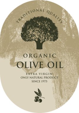 Siyah ya da yeşil zeytin ya da zeytin yağı etiketli ve zeytin ağacı desenli retro tarzı. Logo, çıkartma, pankart tasarımı için uygun. Kullanılan yapay zeka yok