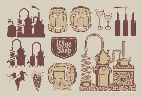 Wine production set — Stock Vector