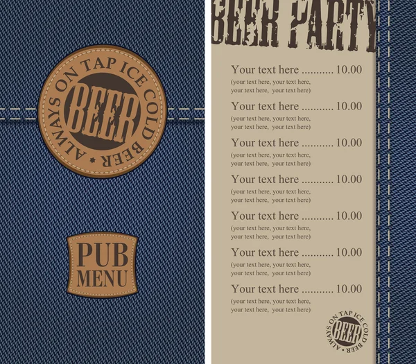 Jeans menu de cerveja — Vetor de Stock