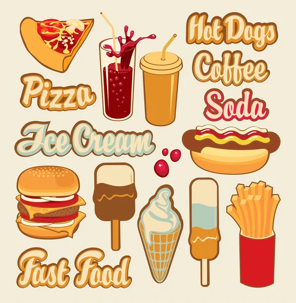 Fast food, ice cream and drinks — Stock Vector