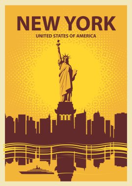 Özgürlük heykeli New York arka plan üzerinde